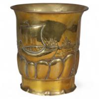 Margaret Gilmour School, Arts & Crafts Brass Planter with Galleon Scene