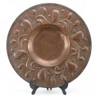 Arts & Crafts Copper Wall Plate, Repoussé Floral with Rivet Dots