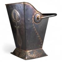 Robert Hilton. An Arts & Crafts Copper Coal Bucket with a Single Flower in Seed - Thumbnail 1