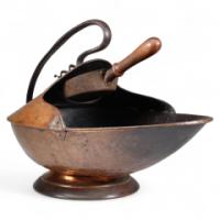 Dr. C Dresser for Benham & Froud (stamped Mark). Aesthetic Movement Brass Fire Bucket & Shovel - Thumbnail 1