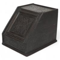 In the style of Daniel Cottier, Aesthetic Movement Dark Oak Coal Box