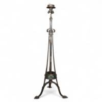 Jesson Birkett Attributed, an Arts & Crafts hand hammered copper standard floor lamp - Thumbnail 1