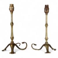 W. A. S. Benson, Arts & Crafts Brass Table Lamp with Serpent Tail