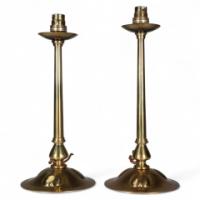 Pair of Arts & Crafts Copper Table Lamps with Three Repousse Hearts to the Base - Thumbnail 1