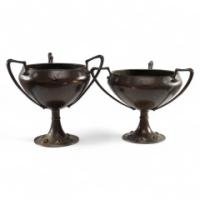 Arthur Dixon for the Birmingham Guild of Handicraft. Two Arts & Crafts Hand Hammered Copper Centrepieces - Thumbnail 1
