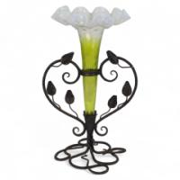 Art Nouveau French Hand Made Iron Epergne with a Green & Vaseline Glass Flower