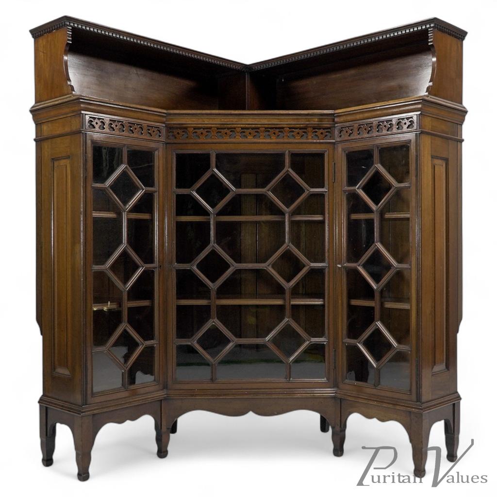 George Jack for Morris & Co., Two Fine Quality Aesthetic Movement Walnut Glazed Corner Cabinets - Image 1