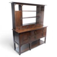 C. R. Ashbee Made at the Guild of Handicraft. Arts & Crafts Oak Sideboard with Flaring Cornice - Thumbnail 1