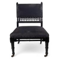 An Aesthetic Movement Low Side Chair with Fretwork to the Lower Back Rest