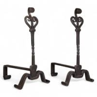 Thornton and Downer Attributed, Arts & Crafts Cotswold School Steel Fire Dogs