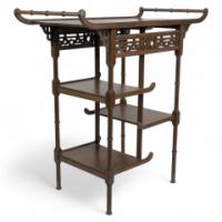 Anglo-Japanese Beech Wood Side Table with Fretwork & Pagoda Style Turned Rails