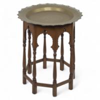 Liberty & Co. Attributed, The Retailer. A Moorish-style Side Table with a Heavy Brass Removable Dish-shaped Table Top - Thumbnail 1