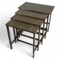 Glasgow School. A Rare Nest of Four Side Tables Each Top Surface Hand Painted with Stylized Floral Decoration - Thumbnail 1