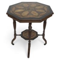 An Aesthetic Movement Ebonised Side Table with a Marquetry Octagonal Top