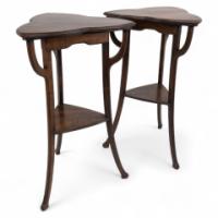 A Pair of Art Nouveau Beech Stained Side Tables with Clover Leaf Style Tops - Thumbnail 1