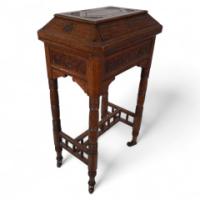 Bruce Talbert Attributed, Aesthetic Movement Gothic Revival Oak Needlework Table & Box