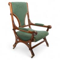 John Pollard Seddon Attributed, a Gothic Revival Oak Armchair with through pegged tenon joints - Thumbnail 1