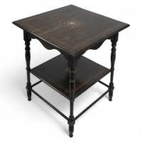 Aesthetic Movement Rosewood Two-Tier Side Table Inlaid with Floral Decoration