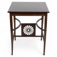 Aesthetic Movement Side Table with Sunflower & Curved & Straight Side Stretchers - Thumbnail 1