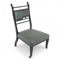 An Anglo-Japanese Ebonised Side or Nursing Chair with Green Hide Upholstery