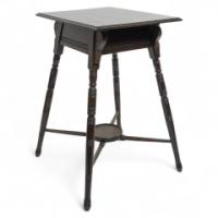 An Aesthetic Movement Side Table with Scroll Supports Stood on Ring Turned Legs