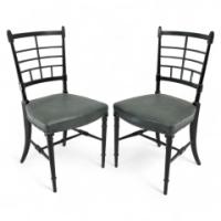 James Plucknett Attributed, probably for Collier & Plucknett. A Pair of Anglo-Japanese Ebonised Side Chairs