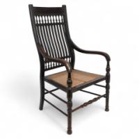 E. W. Godwin for William Watt. Aesthetic Movement Tall Back Ebonised Armchair - Thumbnail 1