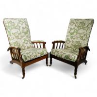 Jas Shoolbred Style, Morris & Co., Two Aesthetic Movement Reclining Armchairs - Thumbnail 1