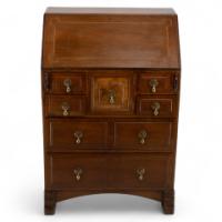 Ernest Gimson Attributed, an Arts & Crafts Cotswold School Walnut Bureau Inlaid with Holly Chequered String Inlay