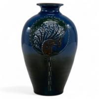 Brannam of Barnstaple. Rare Blue Vase Decorated with a Squirrel