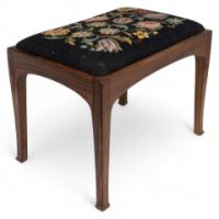 Edward Barnsley, Cotswold School Walnut Stool with Original Tapestry Seat