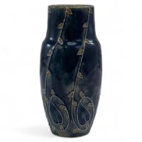 Royal Doulton Signed M. B. "Mary Butter". Arts & Crafts Flowing Floral Blue Vase