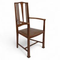 Liberty & Co., attributed. An Arts & Crafts Armchair Inlaid with Petite Hearts & Subtle Floral Inlays - Thumbnail 1