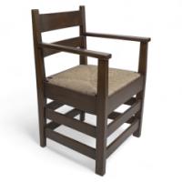 M. H. Baillie Scott by J P White. Arts & Crafts Walnut Armchair with New Rush Seat