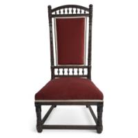 Thomas Edward Collcutt for Collinson & Lock. Walnut High Back Chair with Later Maroon Upholstery - Thumbnail 1