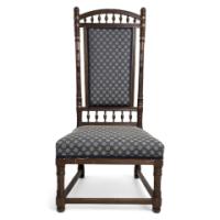 Thomas Edward Collcutt for Collinson & Lock. Walnut High Back Chair with Later Blue Upholstery - Thumbnail 1