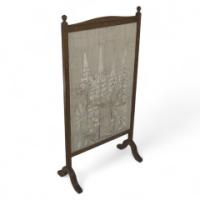 Selwyn Image for the Century Guild. Rare Arts & Crafts Oak & Floral Embroidery Fire Screen with Stylised Foxgloves