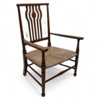 Liberty & Co., Arts & Crafts Oak Armchair with Rush Seat
