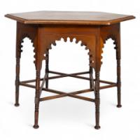 Liberty & Co. Arts & Crafts walnut centre table with arched aprons - Thumbnail 1