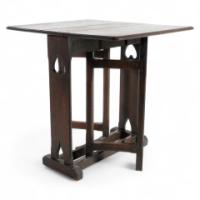 Arts & Crafts Cotswold Style Oak Gate Leg Drop Leaf Tea or Side Table - Thumbnail 1