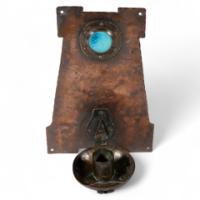 Richard Rathbone Attributed, an Arts & Crafts 'a Frame' Copper Wall Sconce with Riveted Ruskin Jewel - Thumbnail 1
