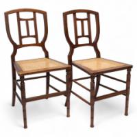 H. W. Batley Attributed, Jas Shoolbred a Pair of Aesthetic Movement Cane Seat Beech Side Chairs