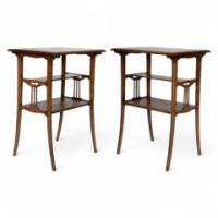 George Walton, Style of. A pair of Arts & Crafts inlaid Oak side table - Thumbnail 1