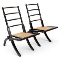 E. W. Godwin Style, Pair of Aesthetic Ebonised Folding Chairs with Cane Seats - Thumbnail 1