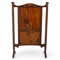 Shapland & Petter. Arts & Crafts Firescreen with a Beautiful Peacock Inlaid - Thumbnail 1