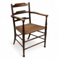 Morris & Co. Rare Arts & Crafts ladder back rush seat Armchair - Thumbnail 1