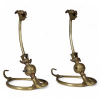 W. A. S. Benson. Pair of Arts & Crafts Brass Table Lamps with Heart Shaped Bases - Thumbnail 1
