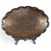 Arts & Crafts, c.1910 Copper Tray with Floral Decoration and Folded Wavy Edge