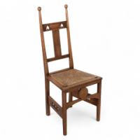Shapland & Petter. Arts & Crafts Oak Desk or Side Chair with Pierced Hearts