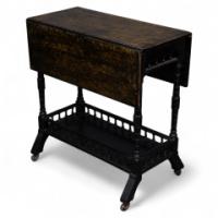 Aesthetic Movement Walnut Drop Leaf Side Table on Four Turned & Incised Legs